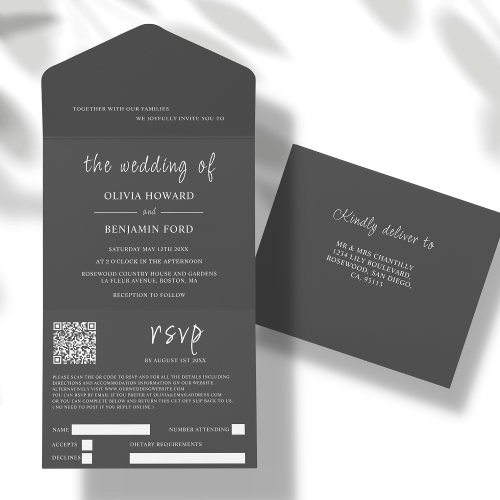 Modern Dark Grey QR Code All In One Invitation