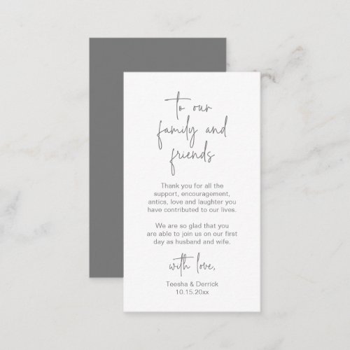 Modern Dark Grey Script Wedding Thank you Enclosure Card