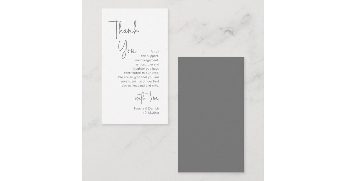 Modern Dark Grey Script, Wedding Thank you Enclosure Card Zazzle
