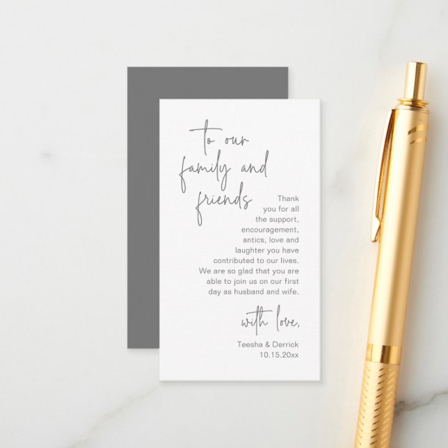 Modern Dark Grey Script, Wedding Thank you Enclosure Card
