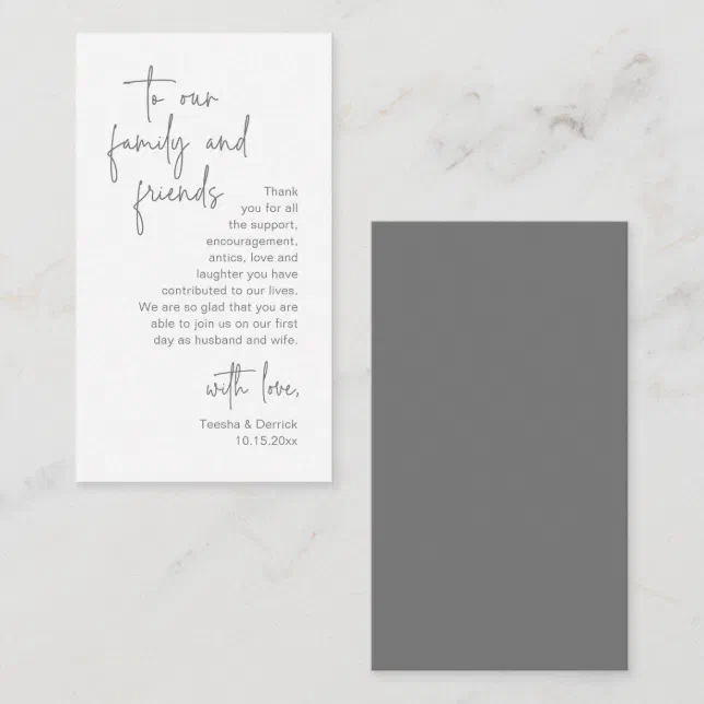Modern Dark Grey Script, Wedding Thank you Enclosure Card