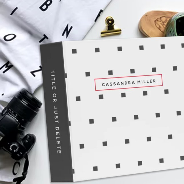 Modern Dark Grey Square Half Brick Pattern White 3 Ring Binder (Creator Uploaded)