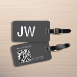 Modern Dark Grey White Bold Monogram QR Code Luggage Tag<br><div class="desc">Cool elegant fully customizable luggage tag with dark grey background and bold monogram. You can add QR code with your contact details.  Professional look for your luggage,  make every trip smoother with a personalized luggage tag.</div>