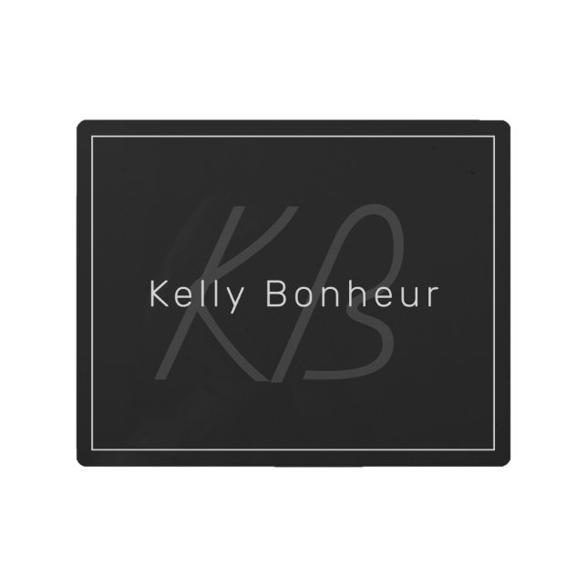 Modern Dark Greys & Black | Cool Name & Monogram Metal Print (Front)
