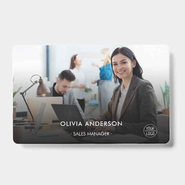 Modern Dark Large Photo Employee ID Badge (Front)
