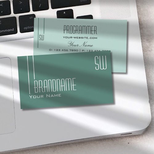 Modern Dark Light Teal with Monogram Professional Business Card