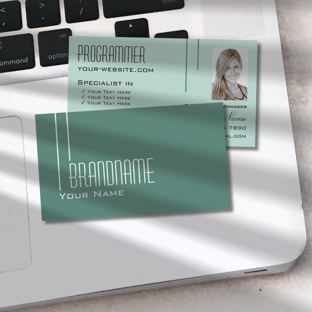 Modern Dark Light Teal with Photo Professional Business Card