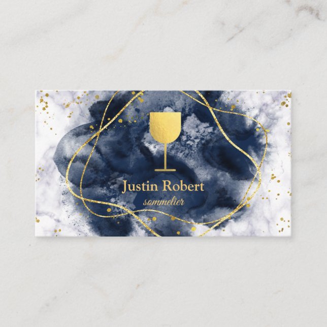 Modern Dark Marble Wine Bartender Sommelier Busine Business Card (Front)
