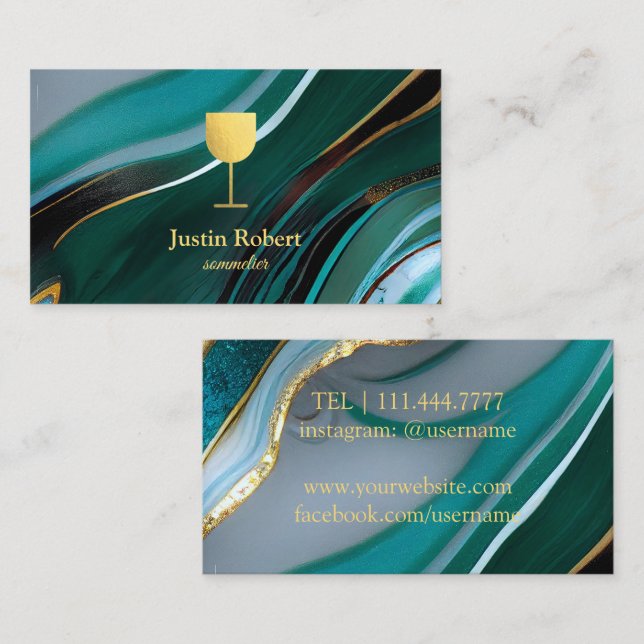 Modern Dark Marble Wine Bartender Sommelier Business Card (Front/Back)