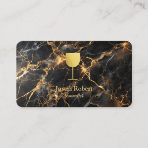 Modern Dark Marble Wine Bartender Sommelier Business Card