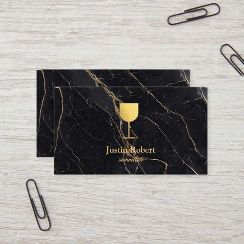Modern Dark Marble Wine Bartender Sommelier Business Card