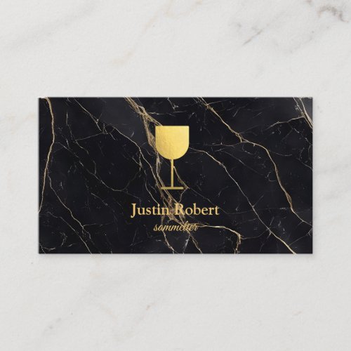 Modern Dark Marble Wine Bartender Sommelier Business Card