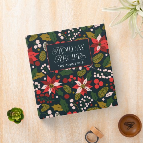 Modern Dark Moody Blue Red Poinsettia Recipe 3 Ring Binder