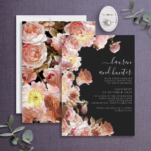 Modern Dark Moody Blush Pink Script Floral Wedding Invitation