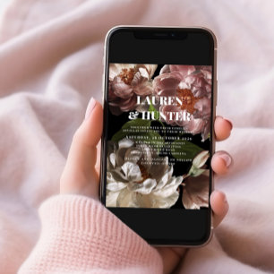 Modern Dark Moody Pink Floral Botanical Wedding In Invitation