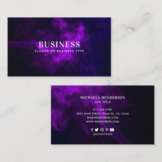 Modern Dark & Moody Purple Smoke Business Card (Front/Back)