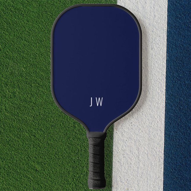 Modern Dark Navy Blue Monogram Initials Pickleball Paddle (Creator Uploaded)
