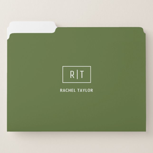Modern Dark Olive Green Monogram File Folder (Front Left)