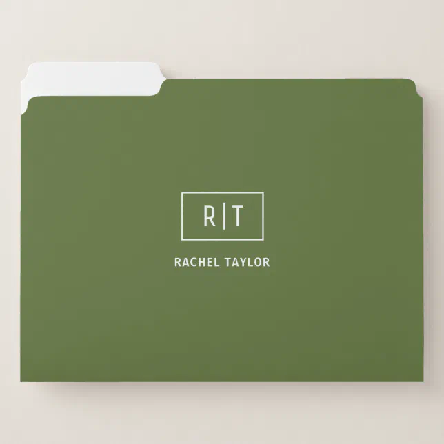 Modern Dark Olive Green Monogram File Folder | Zazzle