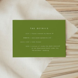 Modern Dark Olive Green Wedding Details & Website Enclosure Card