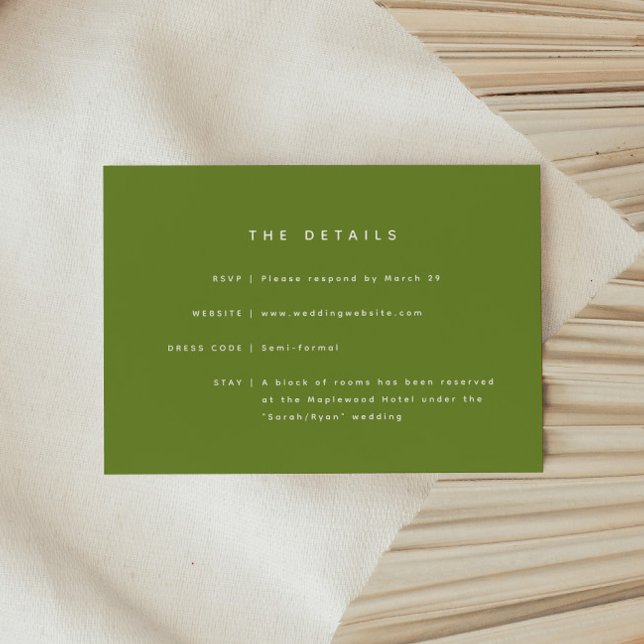 Modern Dark Olive Green Wedding Details & Website Enclosure Card (Creator Uploaded)