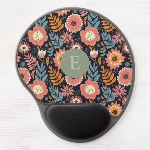  Modern dark personalized botanic Floral Pattern  Gel Mouse Pad