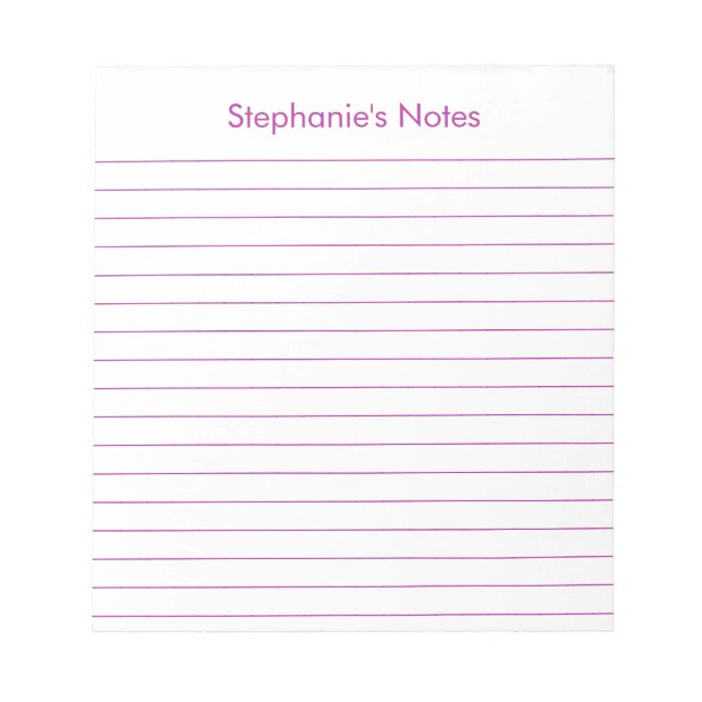 Modern Dark Pink Lined Personalized Notepad (Front)