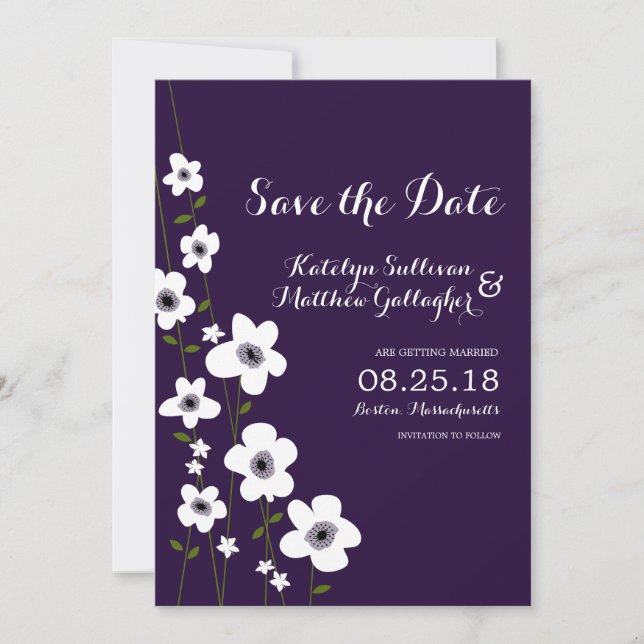 Modern Dark Purple Anemone | Save the Date (Front)