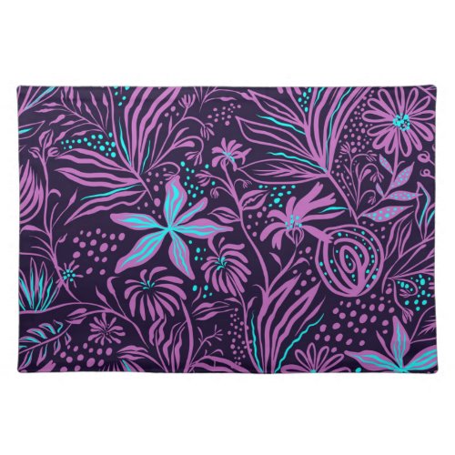 Modern Dark Purple Floral Pattern Cloth Placemat