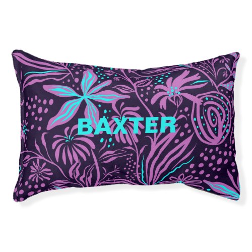 Modern Dark Purple Floral Pattern Personalised Pet Bed
