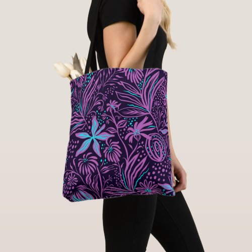 Modern Dark Purple Floral Pattern Tote Bag