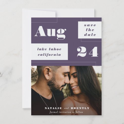 Modern Dark Purple Geometrics with Bold Text Save The Date