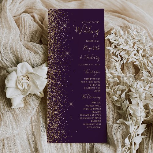 Modern Dark Purple Gold Glitter Wedding