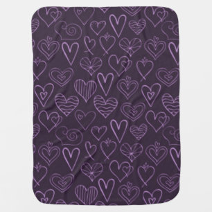 Modern Dark Purple Hearts Pattern Baby Blanket
