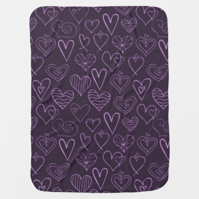 Modern Dark Purple Hearts Pattern Baby Blanket (Front)