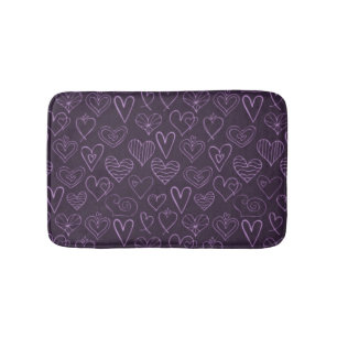 Modern Dark Purple Hearts Pattern Bath Mat
