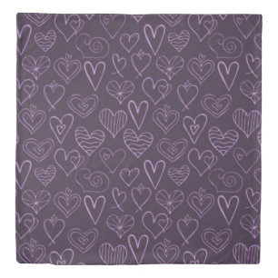 Modern Dark Purple Hearts Pattern Duvet Cover