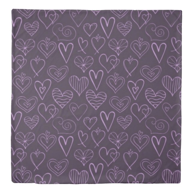Modern Dark Purple Hearts Pattern Duvet Cover (Front)