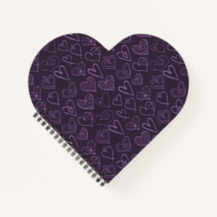 Modern Dark Purple Hearts Pattern Notebook
