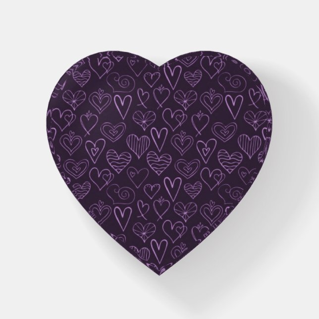 Modern Dark Purple Hearts Pattern Paperweight (Front)