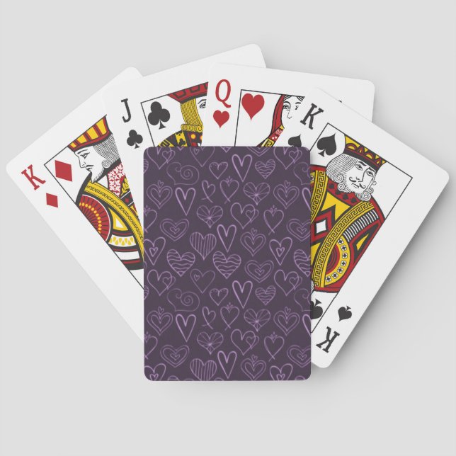 Modern Dark Purple Hearts Pattern Poker Cards (Back)