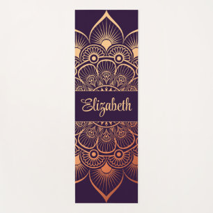 Modern Dark Purple Mandala Custom Name Yoga Mat