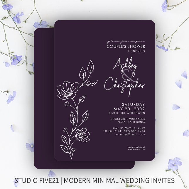 Modern Dark Purple Outline Wedding Shower Invitation (Creator Uploaded)