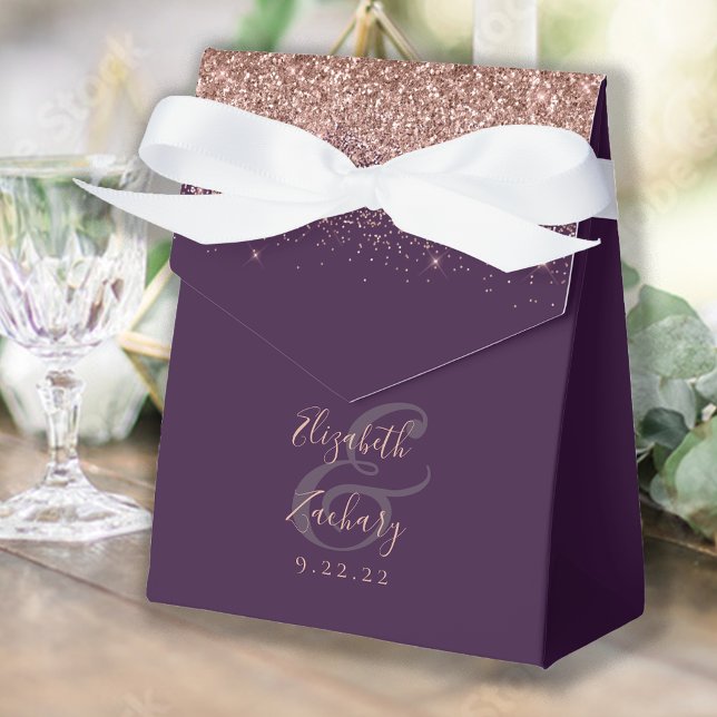 Modern Dark Purple Rose Gold Glitter Wedding Favor Boxes (Creator Uploaded)