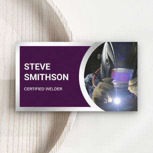 Modern Dark Purple Steel Welding Fabricator Welder Business Card