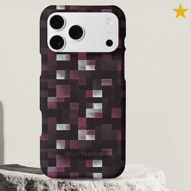 Modern Dark Purple Watercolor Pixels Custom Name iPhone Case (Creator Uploaded)