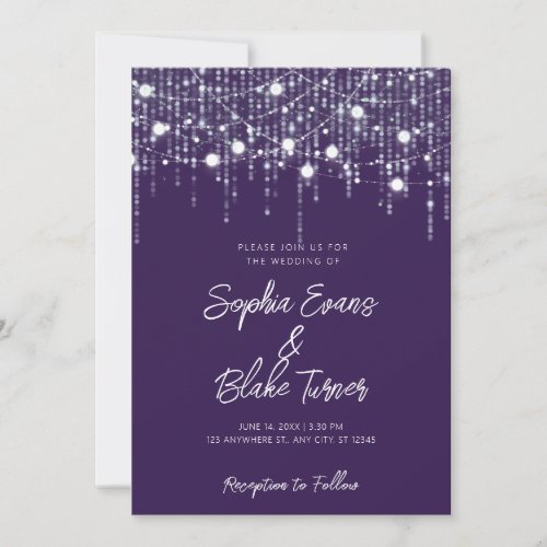 Modern Dark Purple  White Hanging Lights Wedding Invitation