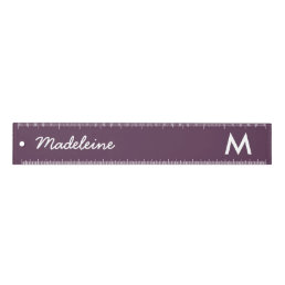 Modern Dark Purple White Monogram Script Name Ruler