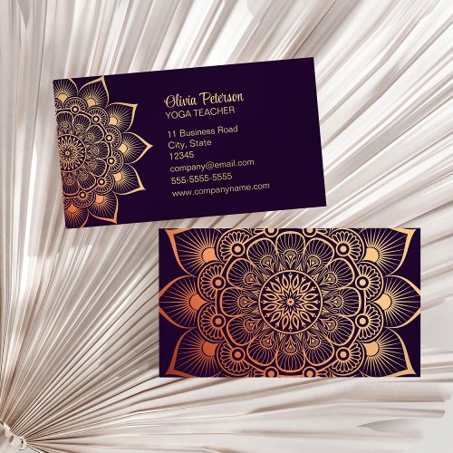 Modern Dark Purple Yoga Teacher Mandala Business Card