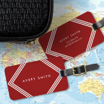 Modern Dark Red and Geometric White Borders Luggage Tag<br><div class="desc">Travel in style with this modern dark red luggage tag featuring a geometric shape with white borders. Personalize this tag with your information and for more options such as to change the font and it's size click the "Customize it" button. *Please note that the Zazzle Watermark that appears in the...</div>